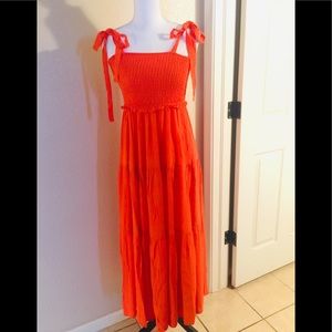 Zara poplin midi smoked knot shoulder maxi dress